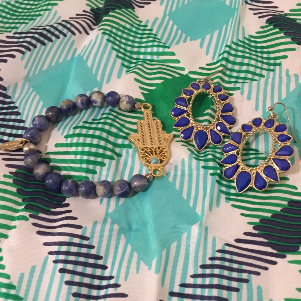 Blue & gold bracelet and earrings